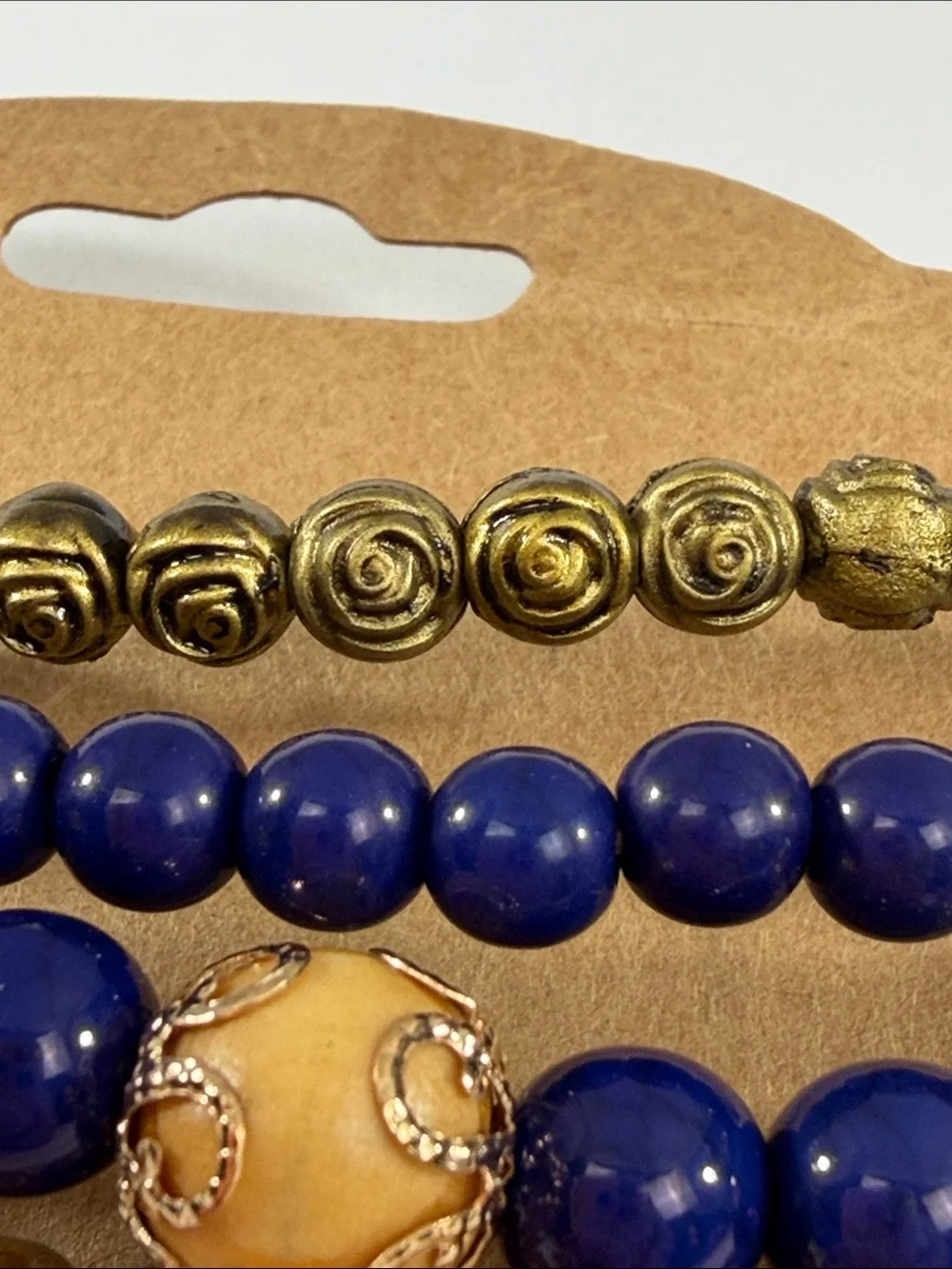 Fashion Jewelry Navy and Brown Beaded Bracelet Stack with Tree Charm
